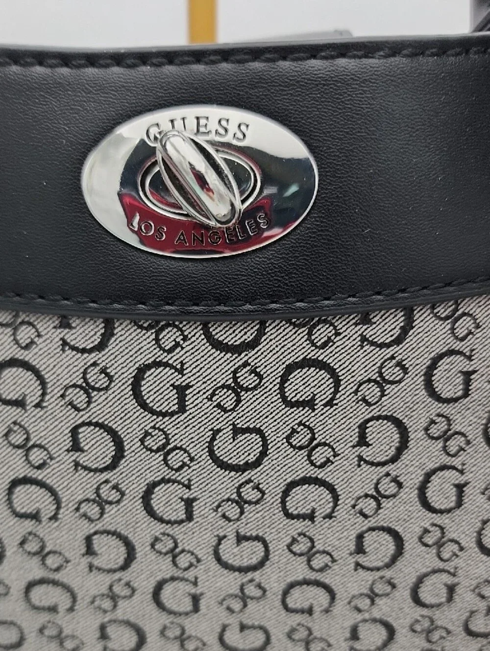 Guess Black & Gray Signature Satchel with Chain Charm